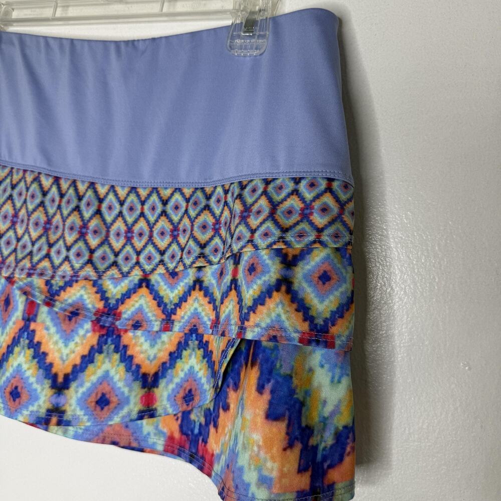 Lucky in Love Skirt Womens Large 12 Purple Multicolor Geometric Tennis Ruffle